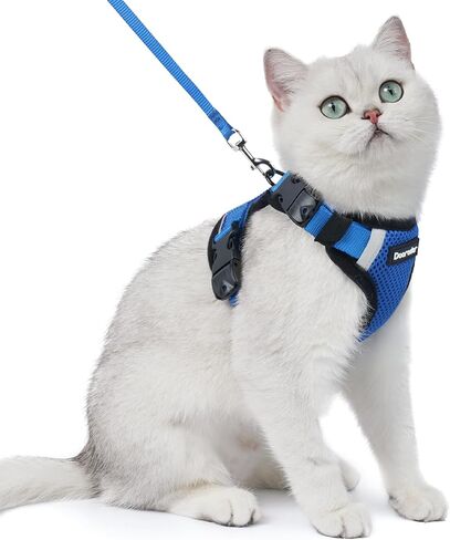 Dooradar Cat Harness and Leash Set, Escape Proof Soft with 3 Adjustable Buckles, Comfortable Vest Easy to Wear Kitten Harness with Reflective Strip, Safe for Outdoor Walking, Black, S in Saudi Arabia