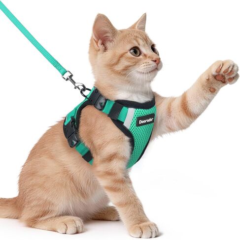 Dooradar Cat Harness and Leash Set, Escape Proof Soft with 3 Adjustable Buckles, Comfortable Vest Easy to Wear Kitten Harness with Reflective Strip, Safe for Outdoor Walking, Black, S in Saudi Arabia