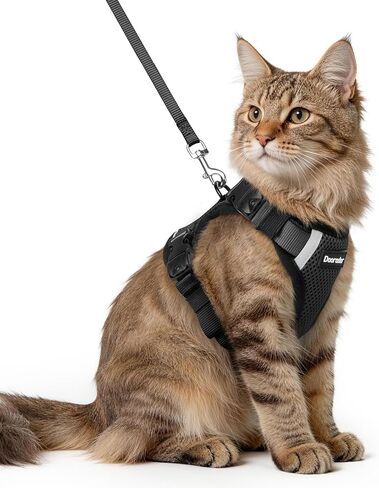 Dooradar Cat Harness and Leash Set, Escape Proof Soft with 3 Adjustable Buckles, Comfortable Vest Easy to Wear Kitten Harness with Reflective Strip, Safe for Outdoor Walking, Black, S in Saudi Arabia