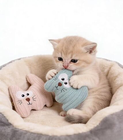2 Pack Kitten Stuffed Animal Cat Toy with Kittens Soft Plush Chew Toy with Catnip for Cats Interactive Play in Kuwait