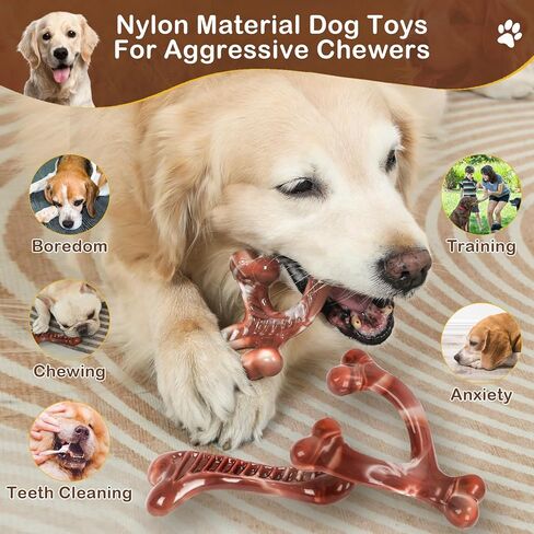 ألعاب الكلاب غير القابلة للتدمير من نوغات - عبوة من 3 ألعاب مضغ بنكهة لحم الخنزير المقدد المصنوعة من النايلون القوي للسلالات الكبيرة والمتوسطة والصغيرة in Kuwait