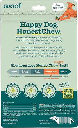 مضغ WOOF HonestChew Meaty Antler للكلاب - مصنوع من طبقة خارجية من لحم البقر الحقيقي ومكونات نباتية طبيعية - مقاومة للشظايا - أكثر أمانًا من الجلود الخام وعظام الكلاب - كبير in Kuwait