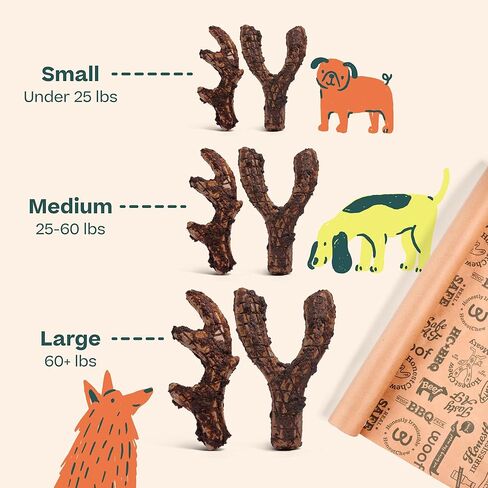 مضغ WOOF HonestChew Meaty Antler للكلاب - مصنوع من طبقة خارجية من لحم البقر الحقيقي ومكونات نباتية طبيعية - مقاومة للشظايا - أكثر أمانًا من الجلود الخام وعظام الكلاب - كبير in Kuwait