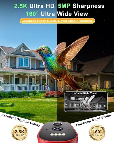Hummingbird Feeder with Camera – 2.5K 5MP Solar-Powered Glass Bottle Smart Humming Bird Feeder with AI Recognition, Upgraded Leak-Proof & Ant Moat, Instant Alerts, Works with Alexa & Google Assistant in Kuwait