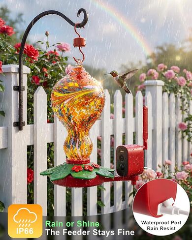 Hummingbird Feeder with Camera – 2.5K 5MP Solar-Powered Glass Bottle Smart Humming Bird Feeder with AI Recognition, Upgraded Leak-Proof & Ant Moat, Instant Alerts, Works with Alexa & Google Assistant in Kuwait