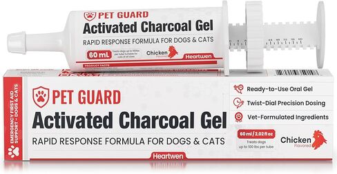 Activated Charcoal for Dogs & Cats (60 mL) | Emergency Pet First Aid for Accidental Ingestion & Digestive Support | Simple to Dose, Ready-to-Use | Chicken Flavored in Kuwait