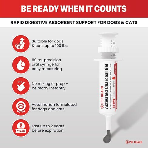 Activated Charcoal for Dogs & Cats (60 mL) | Emergency Pet First Aid for Accidental Ingestion & Digestive Support | Simple to Dose, Ready-to-Use | Chicken Flavored in Kuwait