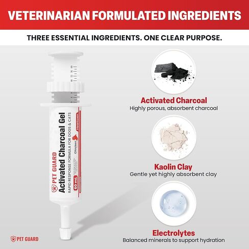Activated Charcoal for Dogs & Cats (60 mL) | Emergency Pet First Aid for Accidental Ingestion & Digestive Support | Simple to Dose, Ready-to-Use | Chicken Flavored in Kuwait