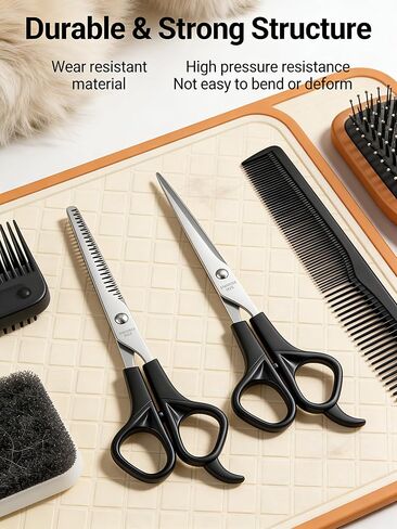 Professional Pet Grooming Scissors Kit, 3-Piece 6.5 Inch Dog Grooming Scissors with Round Safety Tips, Curved and Thinning Shears Set with Comb and Leather Case for Pet in Kuwait