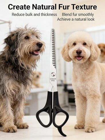 Professional Pet Grooming Scissors Kit, 3-Piece 6.5 Inch Dog Grooming Scissors with Round Safety Tips, Curved and Thinning Shears Set with Comb and Leather Case for Pet in Kuwait