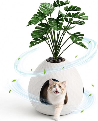 Cat Litter Box, Hidden Cat Litter Box Enclosure with Faux Plant & Pebbles, Vented for Odor Control, Easy to Assemble & Clean, with Removable Planter Top, Suitable for Living Room, Bedroom, Corner in Saudi Arabia