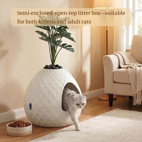 Cat Litter Box, Hidden Cat Litter Box Enclosure with Faux Plant & Pebbles, Vented for Odor Control, Easy to Assemble & Clean, with Removable Planter Top, Suitable for Living Room, Bedroom, Corner in Saudi Arabia