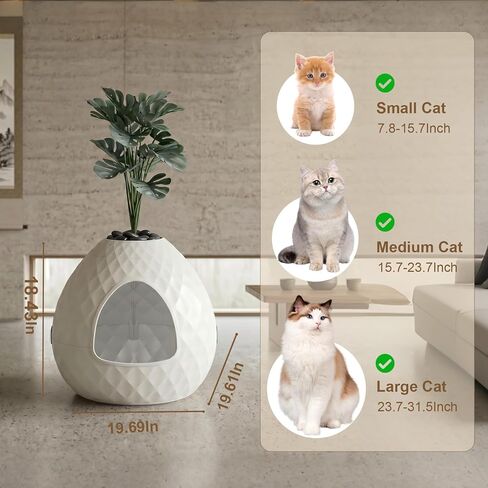 Cat Litter Box, Hidden Cat Litter Box Enclosure with Faux Plant & Pebbles, Vented for Odor Control, Easy to Assemble & Clean, with Removable Planter Top, Suitable for Living Room, Bedroom, Corner in Saudi Arabia