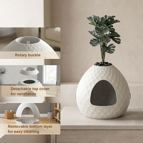 Cat Litter Box, Hidden Cat Litter Box Enclosure with Faux Plant & Pebbles, Vented for Odor Control, Easy to Assemble & Clean, with Removable Planter Top, Suitable for Living Room, Bedroom, Corner in Saudi Arabia