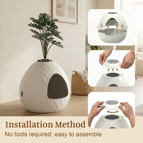 Cat Litter Box, Hidden Cat Litter Box Enclosure with Faux Plant & Pebbles, Vented for Odor Control, Easy to Assemble & Clean, with Removable Planter Top, Suitable for Living Room, Bedroom, Corner in Saudi Arabia