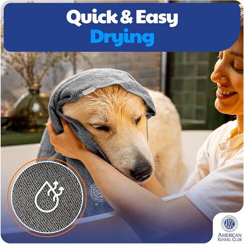 AKC - Dual-Sided Dog Grooming Glove with Silicone Bristles | Quick-Dry Towel | 2-in-1 Pet Grooming Tool for Bathing, Brushing, Shedding, Massaging & Coat Care for Small Medium & Large Dogs in Kuwait