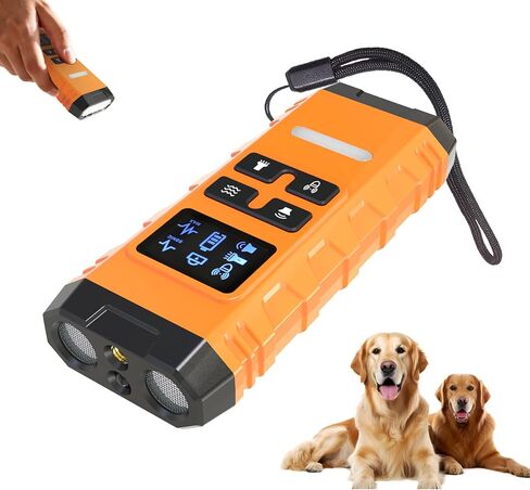 Dog Bark Deterrent Device,Anti Barking Device for Dogs, Ultrasound Dog Bark Deterrent,Best Anti-Barking Device, 4 Modes & LED Light & LCD Screen Portable Indoor & Outdoor(Orange) in Kuwait