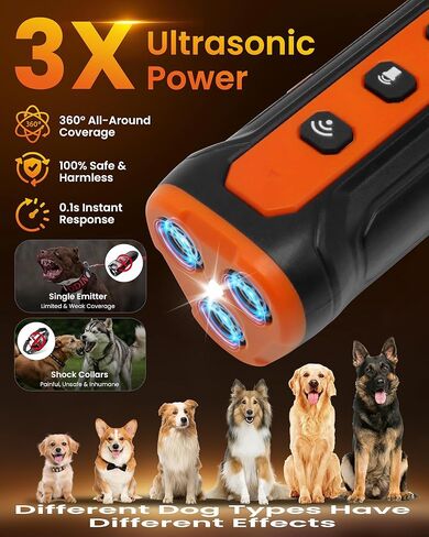 Sonic Bark Deterrents, Anti Barking Device for Dogs with 3X Sonic Emitters - 33ft Range, Rechargeable, 5 Modes, Humane & Portable Behavior Corrector for Indoor Outdoor Use. in Kuwait