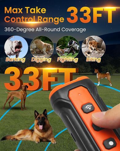 Sonic Bark Deterrents, Anti Barking Device for Dogs with 3X Sonic Emitters - 33ft Range, Rechargeable, 5 Modes, Humane & Portable Behavior Corrector for Indoor Outdoor Use. in Kuwait