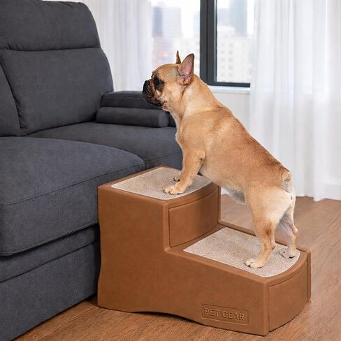 Pet Gear Easy Step II Pet Stairs, 2 Step for Cats/Dogs Up to 75-Pounds, Portable, Removable Washable Carpet Tread, No Tools Required, Latte in Kuwait