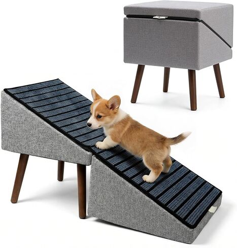 2-in-1 Dog Ramp and Stairs for Bed and Couch, 17 Inch High,Foldable Ottoman Ramp with Non-Slip Replaceable Carpet, Joint Relief for Small and Large Dogs in Kuwait