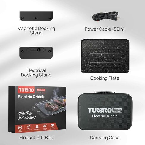 شواية كهربائية محمولة من TURBRO EG13، طاقة منخفضة 300-600 وات، تسخين سريع بطبقة سميكة تصل إلى 465 درجة فهرنهايت، شواية داخلية/خارجية غير قابلة للالتصاق مع تحكم ذكي في درجة الحرارة NTC للمركبات الترفيهية والتخييم والنزهات in Kuwait