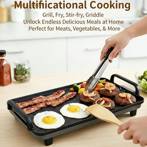 Rectangular Electric Griddle, 1400W, Non-Stick Cooking Surface, 5 Adjustable Temperatures, Dishwasher Safe, Smokeless Indoor Grill, Black in Kuwait