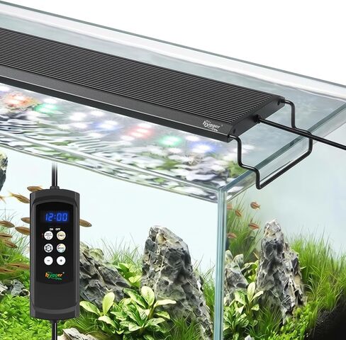hygger Aquarium Light، 26W Full Spectrum Fish Tank LED Light، 24 H التحكم عن بعد الموقت قابل للتعديل، السطوع واللون، قوس قابل للتمديد، مصباح نمو نبات الذاكرة انقطاع التيار الكهربائي، يناسب خزان 18-24 بوصة in Kuwait
