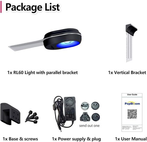 PopBloom RL60 WiFi Reef LED Light، 60W Full Spectrum Marine Reef LED إضاءة حوض السمك للشعاب المرجانية الناعمة / LPS وخزانات نانو لأسماك المياه المالحة، مؤقت مدمج، هاتف WiFi قابل للبرمجة، غروب الشمس شروق الشمس in Kuwait