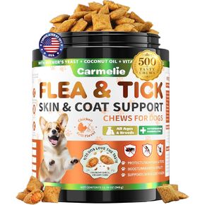 Flea and Tick Prevention for Dogs Chewables, 500ct Dog Flea and Tick Treatment with Multivitamins - Support Skin & Coat - Tasty Treats for All Breeds - Crunchy & Savory Chicken and Krill Flavor in Kuwait
