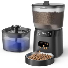 Automatic Cat Feeder and Water Fountain, 5L/20 Cups Timed Cat Dry Food Dispenser, 10s Meal Call, 20 Portions 6 Meals Per Day, 2L Cats Fountains for Drinking with Filter, Pet Feeder for Dog White in Saudi Arabia
