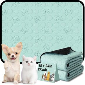Washable Pee Pads for Dogs, 18"x24" 2 Pack Reusable Puppy Training Pads, Super Absorbent Waterproof Leak-Proof, Non-Slip Bottom, Heavy Duty Whelping Pads for Crate, Playpen, Bed, Floor Green in Kuwait