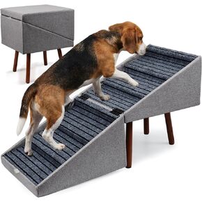 Dog Stairs for High Bed, 2-in-1 Ottoman Dog Stairs, 21 Inch Working Height, 6 Steps and Non-Slip Design for Large Dogs, Wooden Pet Furniture in Kuwait