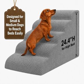 Dog Ramp for Bed,Pet Ramp for High Bed,Dog Stairs for Small & Medium Dogs,Curved Non-Slip Ladder for Older Dogs & Cats,24.4" H,5-Step（Gray） in Kuwait