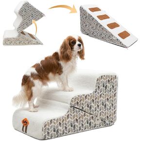 Laifug Pet Dog Stairs for Small Dogs 16.5" H, 2 in 1 Transformable 3-Step Pet Stairs and Dog Ramp for Couch (13-20 in), Beige Adjustable Pet Steps with Non-Slip Waterproof Cover in Saudi Arabia