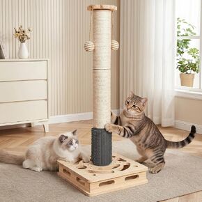 20.5 Inch Cat Scratching Post, 4-in-1 Interactive Maze Base with Cat Self Groomer, Natural Pine Wood & Premium Sisal Scratching Pole, Anti-Slip Detachable Design for Indoor Cats in Kuwait