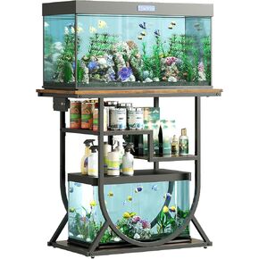 HavenlyYouth 20-29 Gallon Fish Tank Stand with Power Outlet, Metal U Shaped Aquarium Stand with Storage Shelves, Heavy Duty Terrarium Rack for Home Office, 31.5" L x 15.7" W x 29.4" H, Rustic Brown in Kuwait