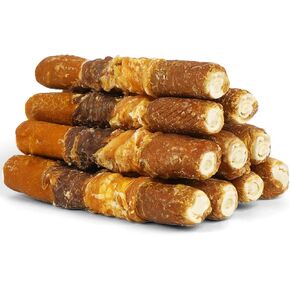 MON2SUN Dog Treats, 6 Inch Four Flavors Chicken Liver, Chicken, Duck & Pumpkin Wrapped Rawhide Rolls, Long-Lasting Chew Treats for Medium Dogs,17.6 oz (10 Count) in Kuwait
