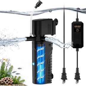 Aquarium U-V Filter for Green Water, Fish Tank Filter with U-V Light & Timer, Turtle Tank Filter with Dual Outlet & Aeration, for 10-30 Gallon Freshwater & Saltwater in Saudi Arabia