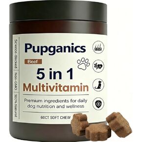 مضغ Pupganics متعدد الفيتامينات يوميًا ناعمًا، مضغ متعدد الفيتامينات لتخفيف الحكة للكلاب، فيتامينات طبيعية، جلد ومعطف صحي، الجهاز الهضمي وتعزيز المناعة، 60 مضغ (لحم البقر) in Kuwait
