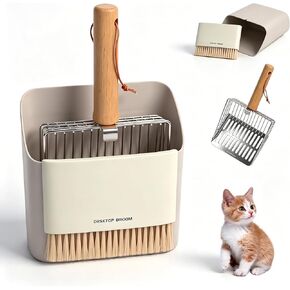 Dreamoon Cat Litter Scoop with Holder, Heavy Duty Stainless Steel Kitty Litter Scooper with Coarse and Fine Mesh, Includes Broom and Dustpan Set, Quick Sift and Easy Clean, Gray in Saudi Arabia
