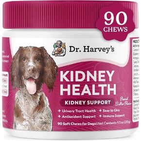 Dr. Harvey’s Kidney Support Soft Chews for Dogs, Renal & Urinary Tract Health Supplement with Turkey Tail Mushroom, 90 Chews in Kuwait