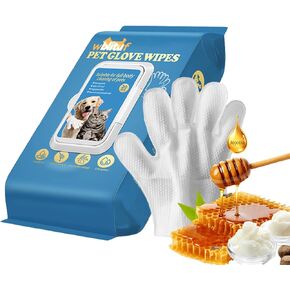 Pet Wipes Dog Wipes Disposable Grooming Mitts Dog Paw Cleaner Cat Wipes Waterless Bath Glove pH Balanced Lick Safe with Coconut Oil for Dogs and Shea Butter for Sensitive Skin 20 Count in Kuwait