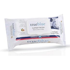 TrueBlue Super Fresh Body and Paw Wipes للكلاب والجراء - تنظيف الكفوف القذرة وإزالة الروائح الكريهة - كبيرة جدًا، غير سامة - 8 in Kuwait