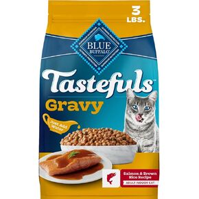 Blue Buffalo Tastefuls تجربة المرق التي لا تقاوم، وصفة الدجاج والأرز البني، طعام القطط الجاف في الأماكن المغلقة للقطط البالغة، طعام القطط الطبيعي الصحي اللذيذ، يدعم الهضم وصحة المعطف، 3 رطل. in Kuwait