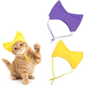 2Pcs Cat Shower Cap for Bath, Waterproof Cat Bonnet, Adjustable Strap and Cute Ears for Cats and Dogs (Purple,Yellow) in Saudi Arabia