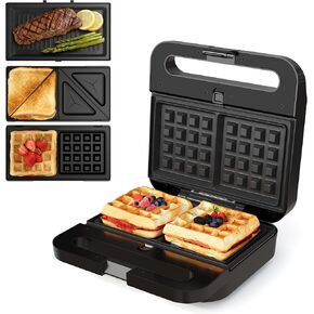 Sandwich Maker Panini Press Grill, 3 in 1 Electric Waffle Maker with Removable Non-stick Plates, Glass Top, Cool Touch Handle & Easy to Clean, 800W in Saudi Arabia