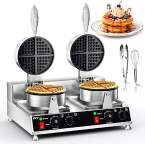 PYY Commercial Waffle Maker - Double Waffle Maker 2500W Large Stainless Steel，Silver Non-stick Electric Chaffle Maker for for Restaurant Bakery Snack Bar Family Carnival Events, Silver in Saudi Arabia