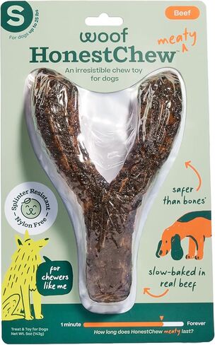لعبة WOOF HonestChew Meaty Dog Toy Y-Gnawt - مضغ متين للكلاب - مصنوعة من لحم بقري حقيقي ومكونات نباتية طبيعية - مقاومة للشظايا - أكثر أمانًا من عظام الكلاب - متوسطة in Kuwait