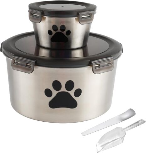 Canned Cat Food Storage Container,118 oz Cat Food Storage Container with Airtight Lid,Stainless Steel Pet Food Storage Containers,2 Cat Food Can Covers for Keeps Canned Cat Dog Food in Kuwait
